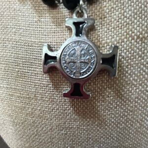 Saint Benedict medal attach to black jet necklace